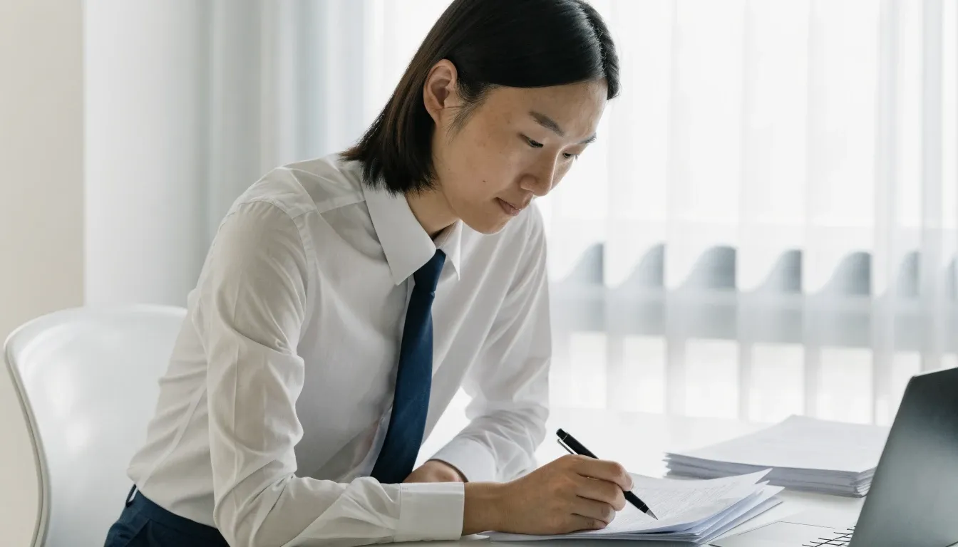 書類をペンで確認するビジネスパーソン